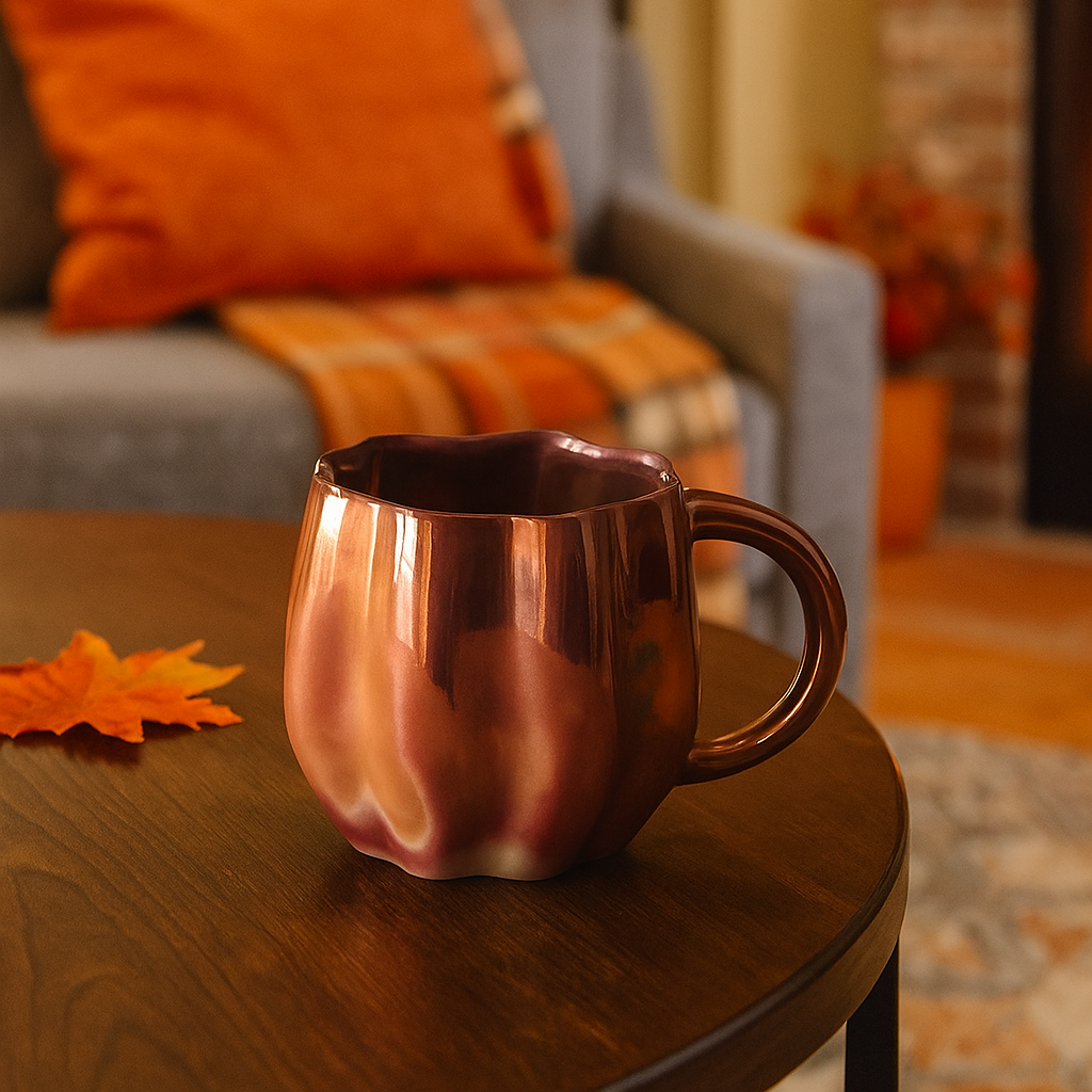 One-of-a-Kind Copper Pumpkin Mug – Handmade Ceramic Fall Coffee Cup