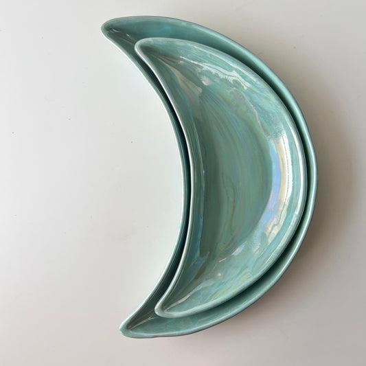 Ramadan Crescent Pottery Plate - Turquoise Iridescent