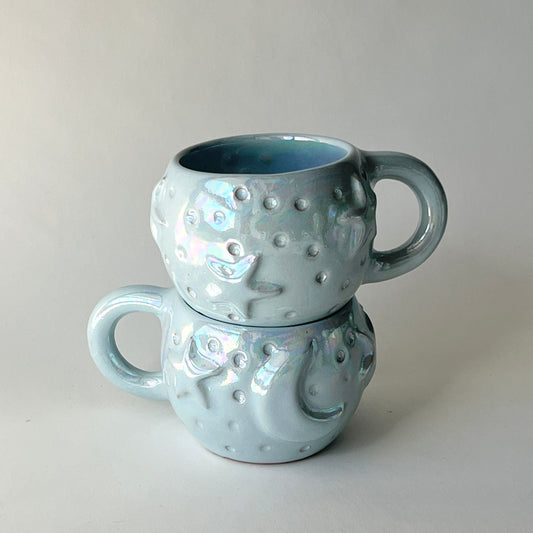 Stars in the Sky Espresso Cups - Set of 2 - Baby Blue Iridescent