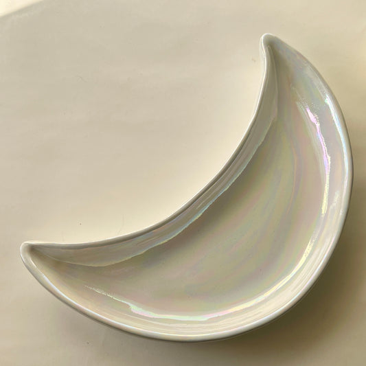 Ramadan Crescent Pottery Plate - White Iridescent