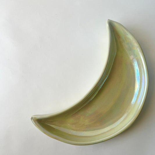 Ramadan Crescent Pottery Plate - Light Green Iridescent