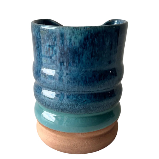 Ocean Wave Ceramic Tumbler | Blue & White Handmade Pottery Cup | Seconds