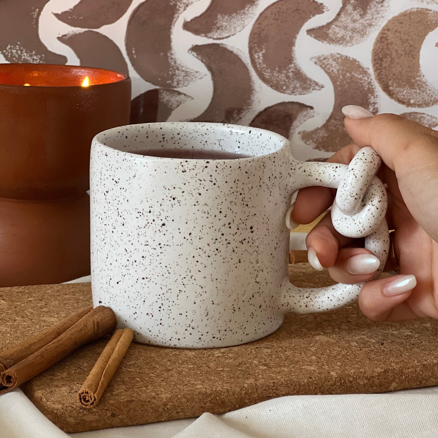 Knotted Handmade Pottery Mug – White Ceramic Coffee & Tea Cup