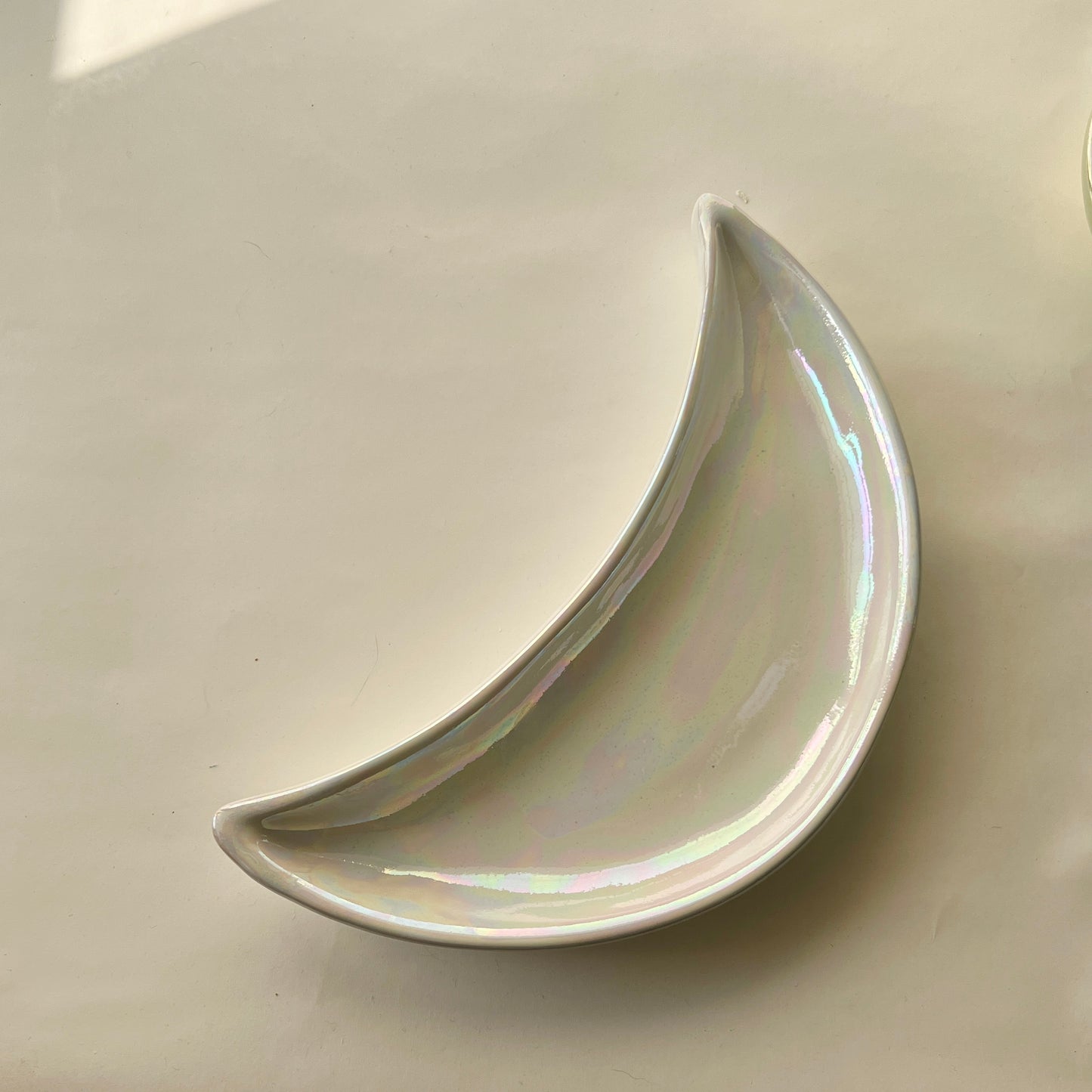 Ramadan Crescent Pottery Plate - White Iridescent