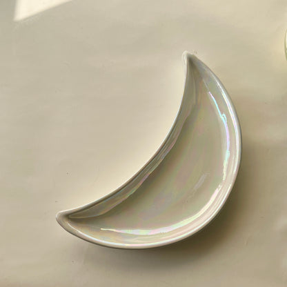 Ramadan Crescent Pottery Plate - White Iridescent
