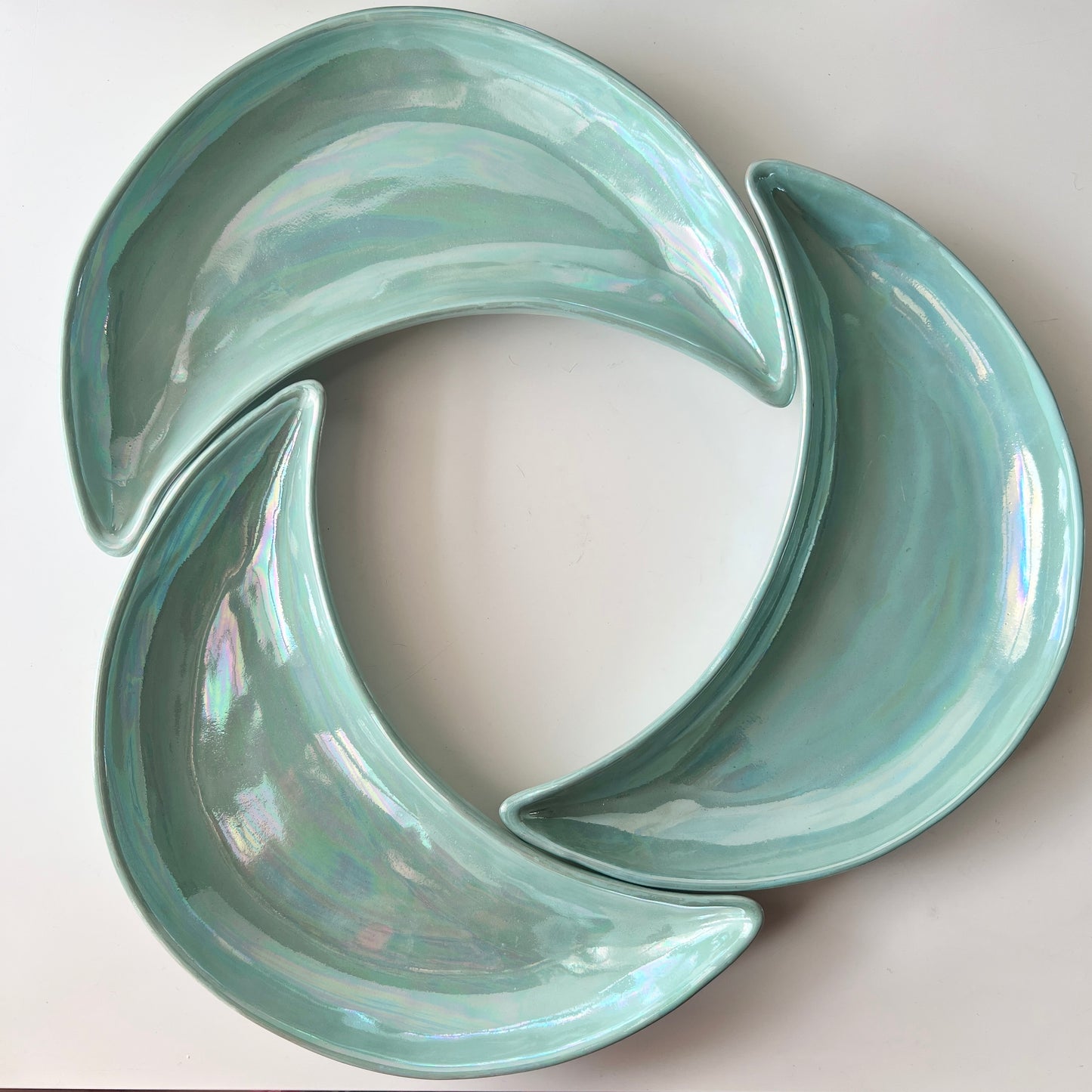Ramadan Crescent Pottery Plate - Turquoise Iridescent