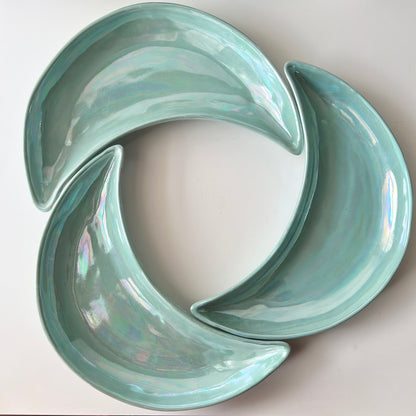 Ramadan Crescent Pottery Plate - Turquoise Iridescent