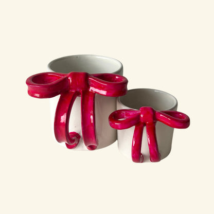 Bowtiful Mug 🎀– Handmade Pottery Mug with a Red Sculpted Bow