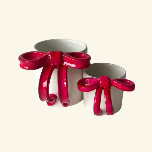 Bowtiful Mug 🎀– Handmade Pottery Mug with a Red Sculpted Bow