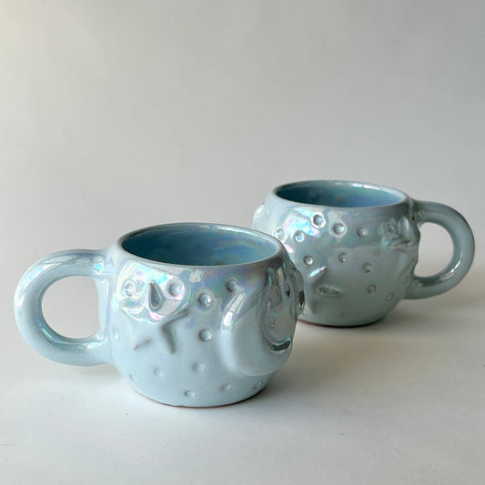 Stars in the Sky Espresso Cups - Set of 2 - Baby Blue Iridescent