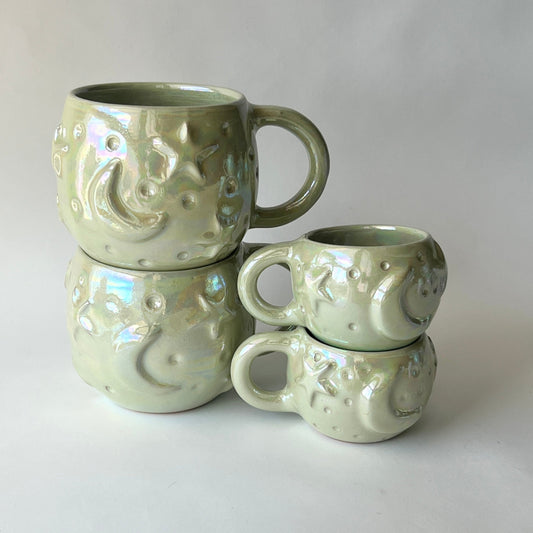 Stars in the Sky Espresso Cups - Light Green Iridescent