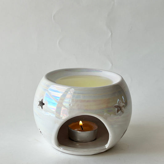 Handmade Pottery Wax & Oil Burner - White