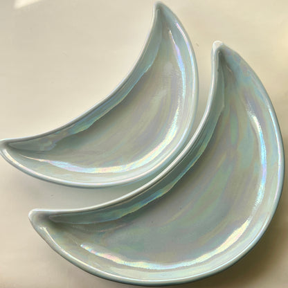 Ramadan Crescent Pottery Plate - Baby Blue Iridescent