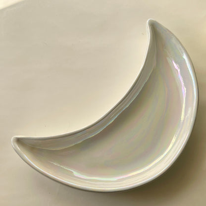 Ramadan Crescent Pottery Plate - White Iridescent
