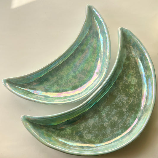 Ramadan Crescent Pottery Plate - Aurora Iridescent