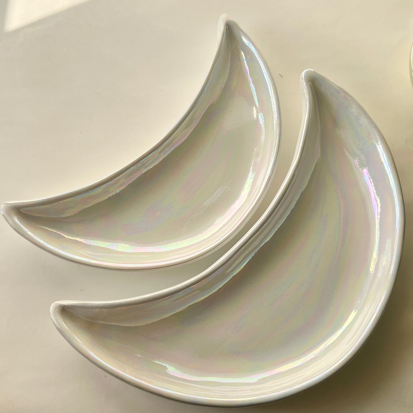 Ramadan Crescent Pottery Plate - White Iridescent
