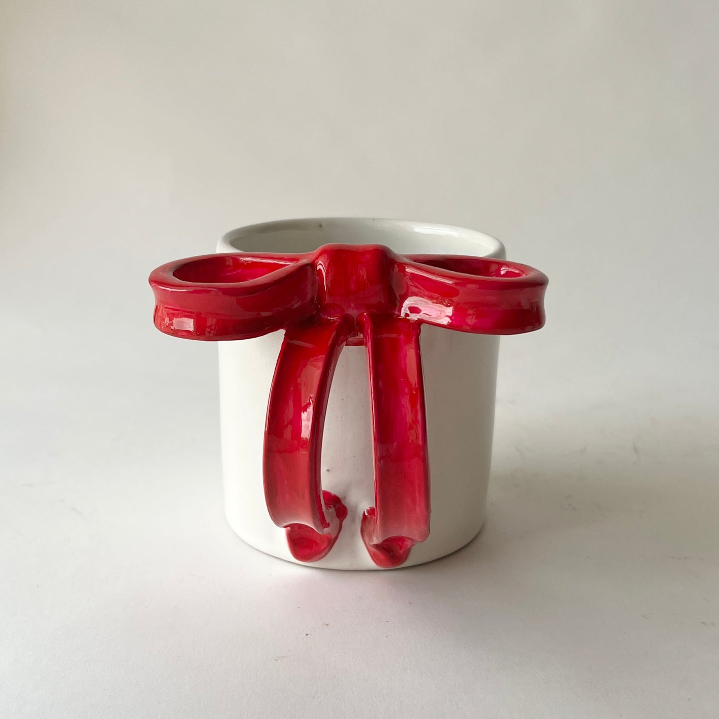 Bowtiful Mug 🎀– Handmade Pottery Mug with a Red Sculpted Bow