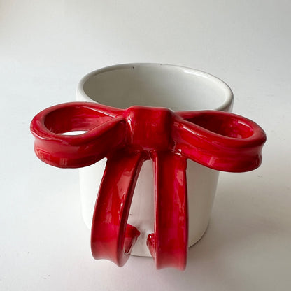 Bowtiful Mug 🎀– Handmade Pottery Mug with a Red Sculpted Bow
