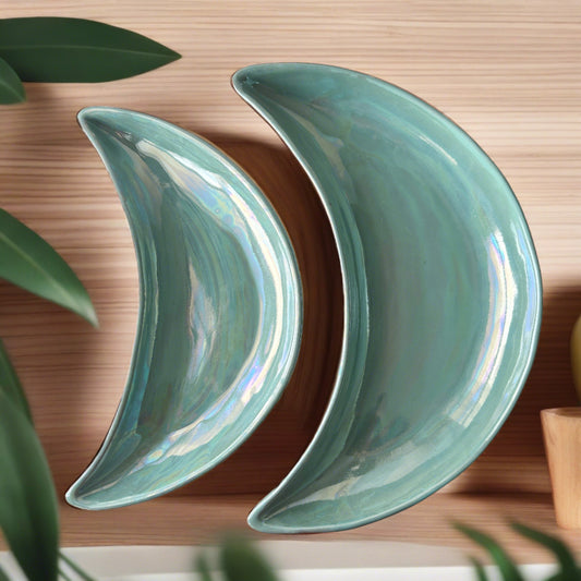 Ramadan Crescent Pottery Plate - Turquoise Iridescent