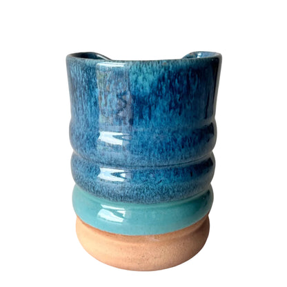 Ocean Wave Ceramic Tumbler | Blue & White Handmade Pottery Cup | Seconds