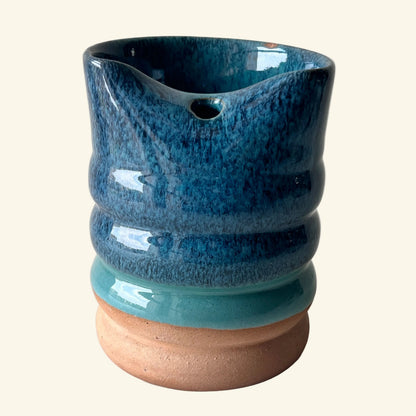 Ocean Wave Ceramic Tumbler | Blue & White Handmade Pottery Cup | Seconds