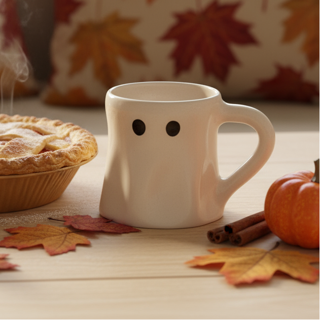 Handmade Ceramic Ghost Mug – Limited Edition Halloween Pottery (Glossy Finish, 250ml)