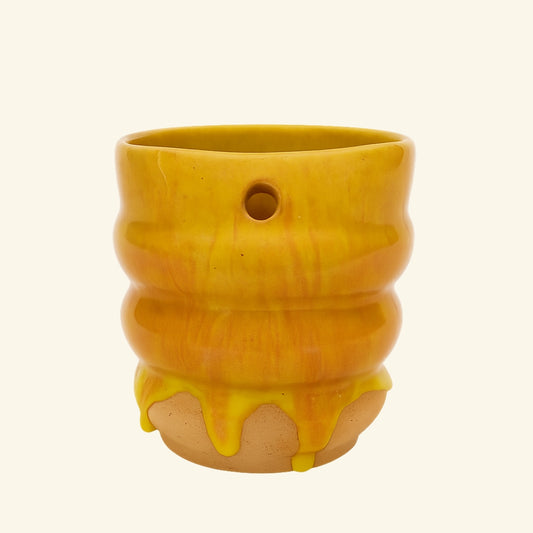 One-of-a-Kind Yellow Drip Ceramic Tumbler with Straw Hole – Handmade 270ml Cup