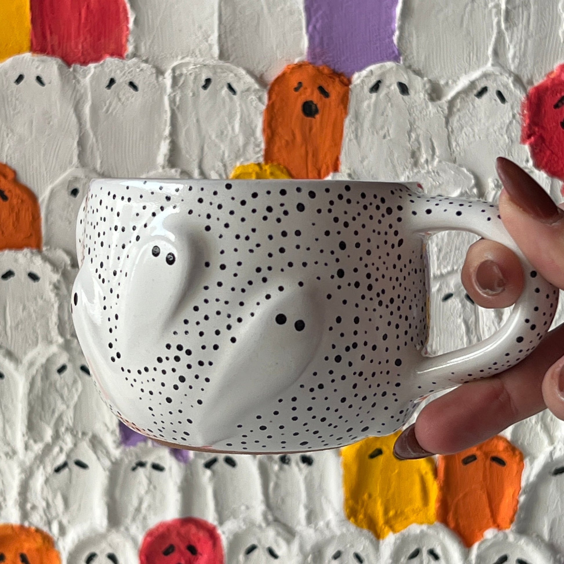 Halloween ghost ceramic coffee mug, 200ml, handmade