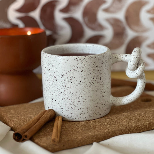 Knotted Handmade Pottery Mug – White Ceramic Coffee & Tea Cup